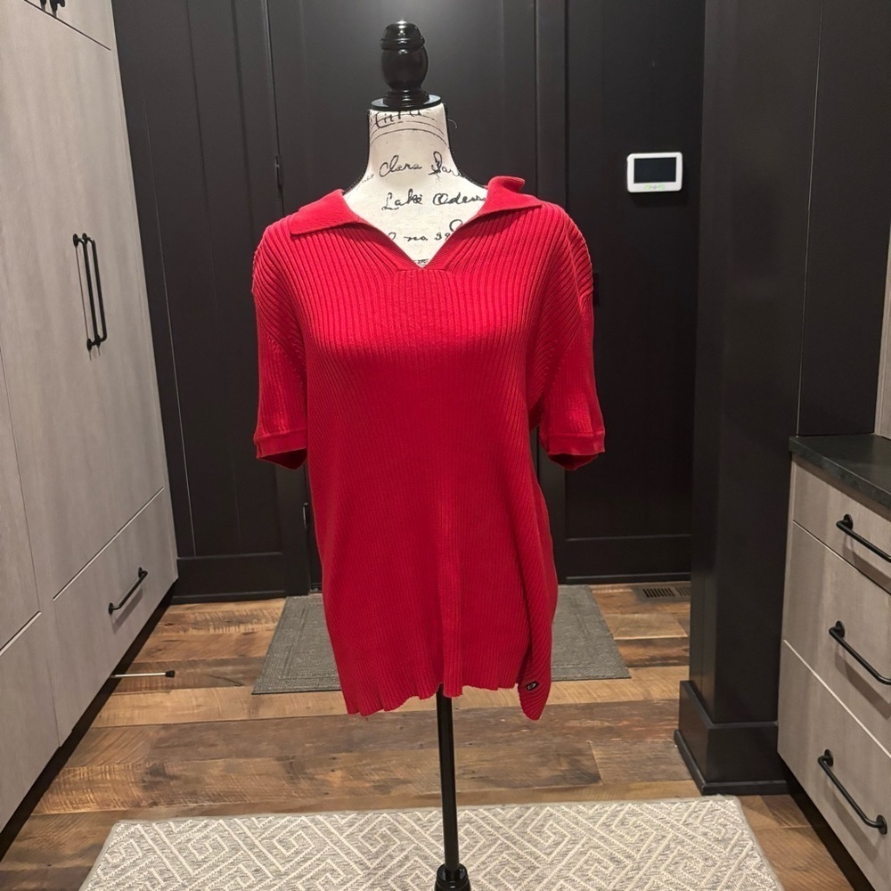 Vintage 90s Armani Exchange Red Ribbed Polo Sweater – Size L